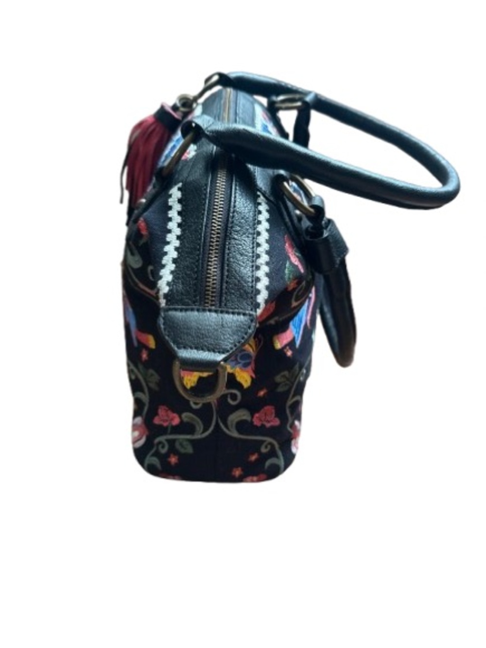 Sharif Boho Andalusian Garden Canvas Embroidered Satchel with Leather Accents - Picture 9 of 13